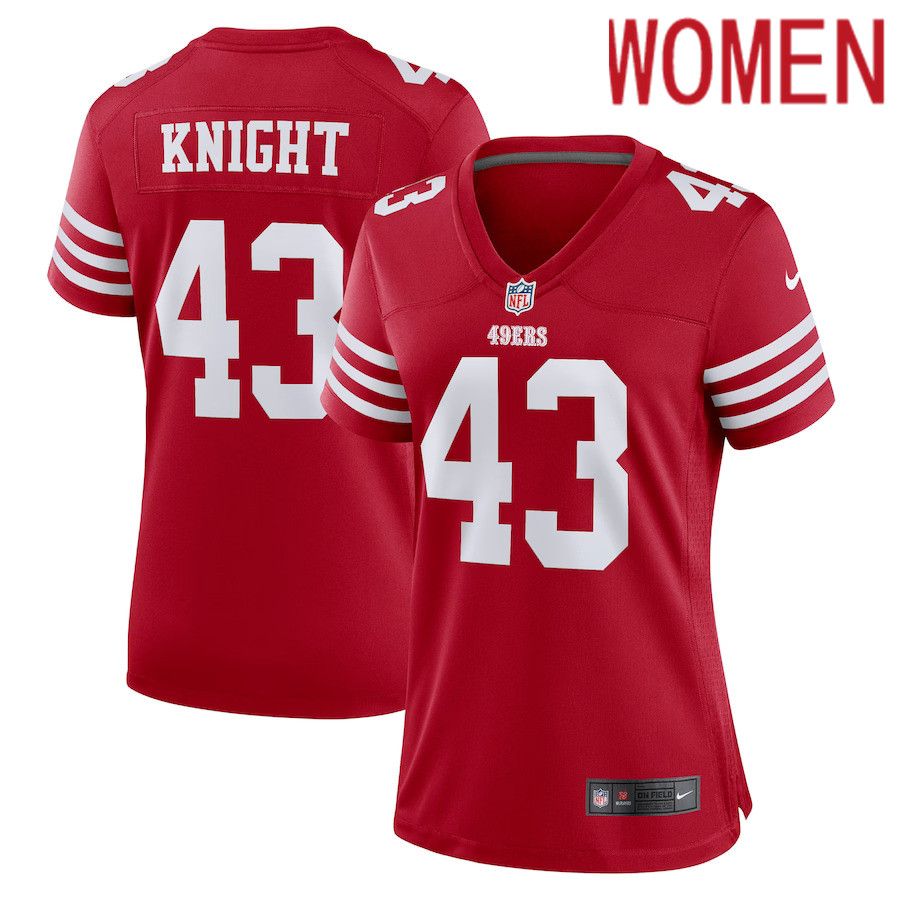 Women San Francisco 49ers #43 Qwuantrezz Knight Nike Scarlet Game Player NFL Jersey->women nfl jersey->Women Jersey